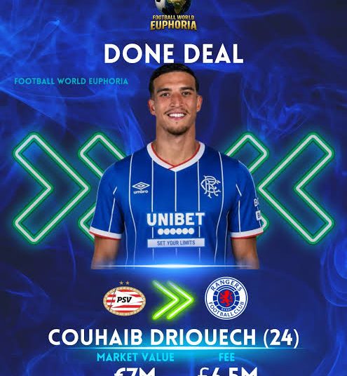 JUST CONFIRMED: Rangers have reportedly completed a major piece of business by securing a new long-term contract for highly rated young talented PSV Winger Couhaib Driouech, in a move that could significantly strengthen the club’s attacking options while adding greater creativity, composure and unpredictability to their play.
